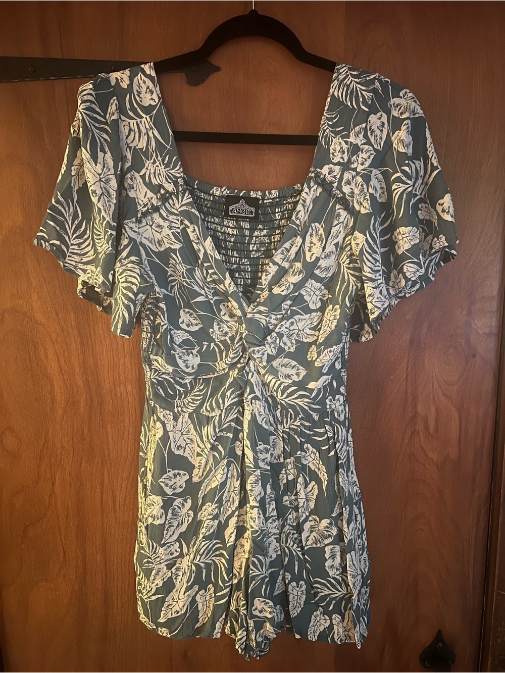 Angie Green Tropical Print Short Sleeve Romper